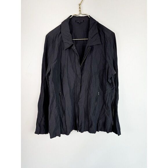 Eileen Fisher Grey Metallic Shimmer Crinkle Full Zip Jacket Long Sleeve - Picture 1 of 7